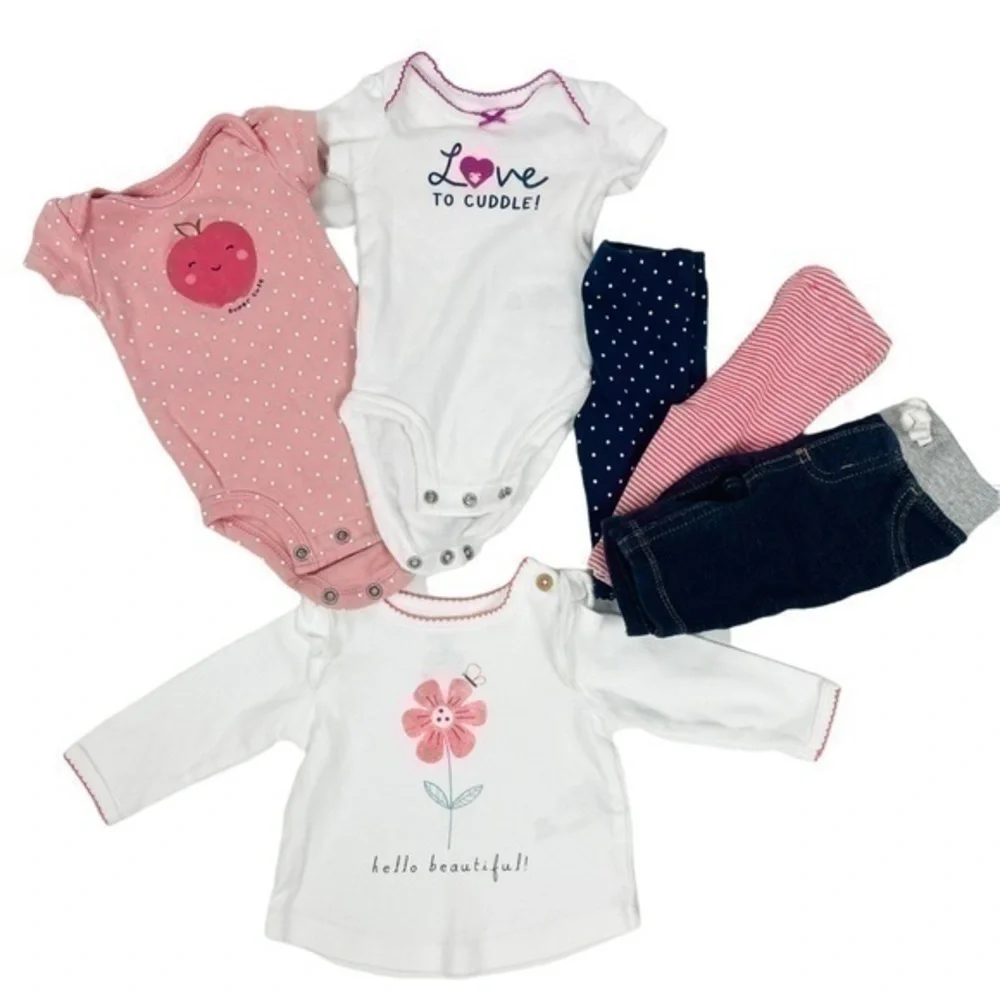Carters 6 Piece Bundle | Baby - NB Newborn | Pull On Pants, Top, Bodysuit